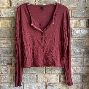 Wild Fable Maroon Buttoned Long Sleeve Tee